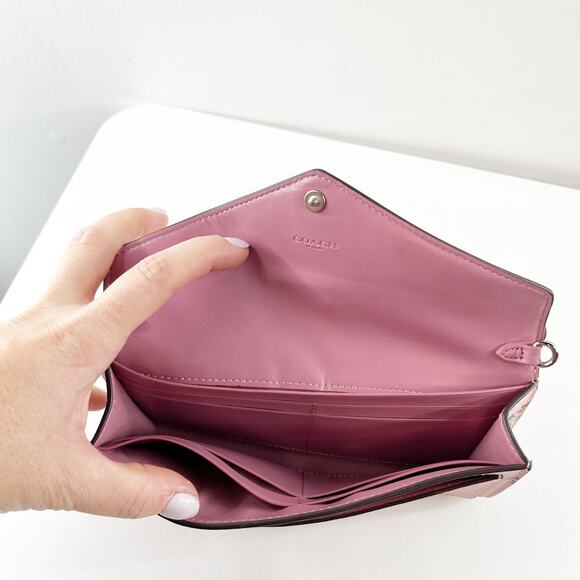 Coach Soft Coated Canvas Flap Envelope Wallet Floral Print Pink - Picture 5 of 7